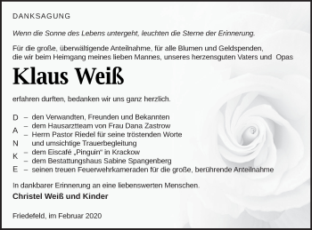 Traueranzeige von Klaus Weiß von Pasewalker Zeitung