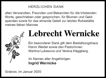 Traueranzeige von Lebrecht Wernicke von Müritz-Zeitung