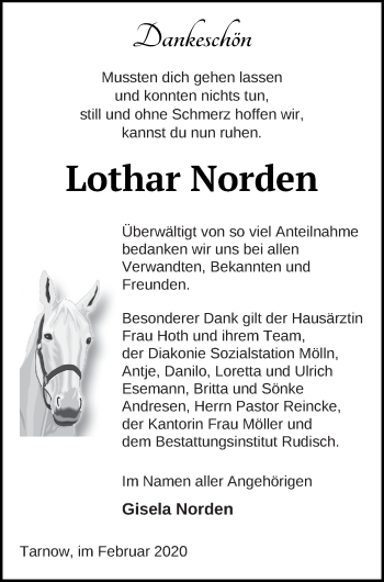 Traueranzeige von Lothar Norden von Neubrandenburger Zeitung