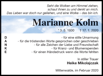 Traueranzeige von Marianne Kolm von Templiner Zeitung