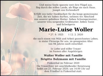 Traueranzeige von Marie-Luise Woller von Mecklenburger Schweiz