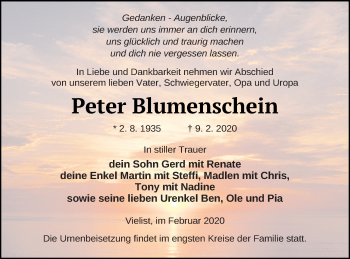 Traueranzeige von Peter Blumenschein von Müritz-Zeitung