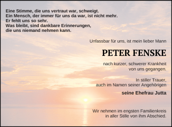 Traueranzeige von Peter Fenske von Müritz-Zeitung