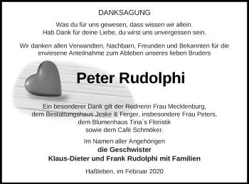 Traueranzeige von Peter Rudolphi von Templiner Zeitung