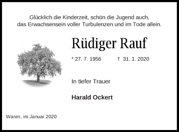 Traueranzeige von Rüdiger Rauf von Müritz-Zeitung