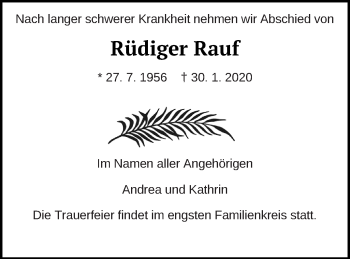 Traueranzeige von Rüdiger Rauf von Müritz-Zeitung