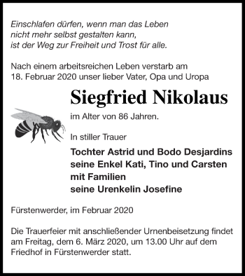 Traueranzeige von Siegfried Nikolaus von Prenzlauer Zeitung