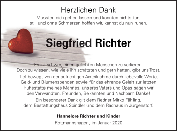 Traueranzeige von Siegfried Richter von Mecklenburger Schweiz