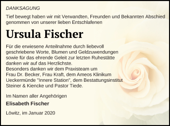 Traueranzeige von Ursula Fischer von Vorpommern Kurier