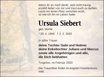 Traueranzeige von Ursula Siebert von Haff-Zeitung