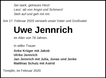 Traueranzeige von Uwe Jennrich von Templiner Zeitung