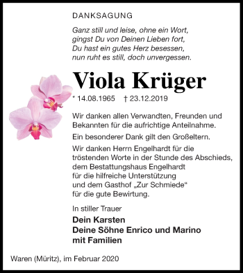 Traueranzeige von Viola Krüger von Müritz-Zeitung