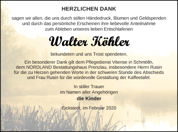 Traueranzeige von Walter Köhler von Prenzlauer Zeitung