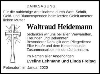 Traueranzeige von Waltraud Heidemann von Templiner Zeitung