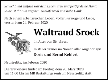 Traueranzeige von Waltraud Srock von Strelitzer Zeitung