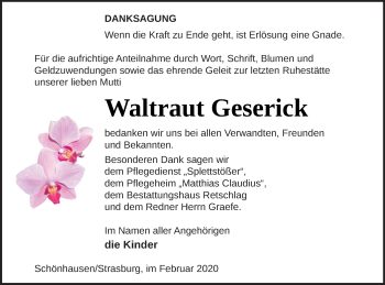 Traueranzeige von Waltraut Geserick von Pasewalker Zeitung