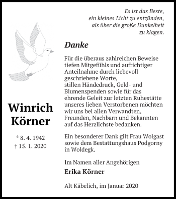 Traueranzeige von Winrich Körner von Strelitzer Zeitung