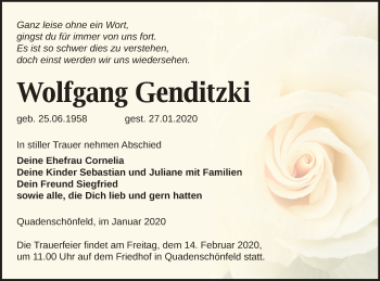 Traueranzeige von Wolfgang Genditzki von Neubrandenburger Zeitung