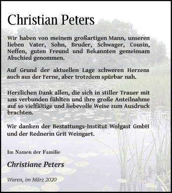 Traueranzeige von Christian Peters von Müritz-Zeitung
