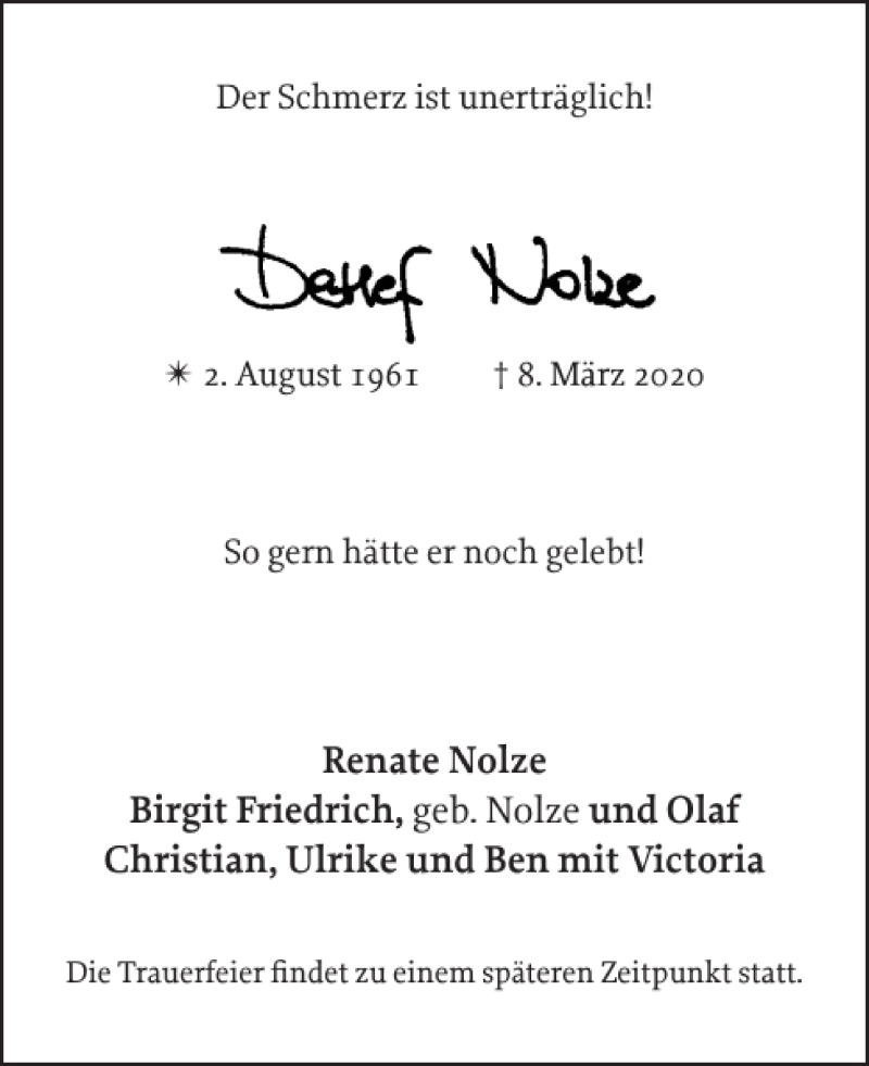  Traueranzeige für Detlef Nolze vom 21.03.2020 aus Zeitung für die Landeshauptstadt