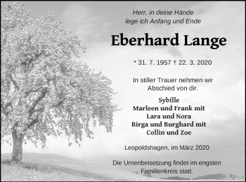 Traueranzeige von Eberhard Lange von Haff-Zeitung