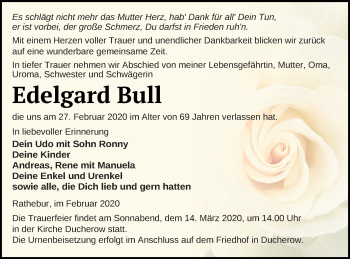 Traueranzeige von Edelgard Bull von Vorpommern Kurier