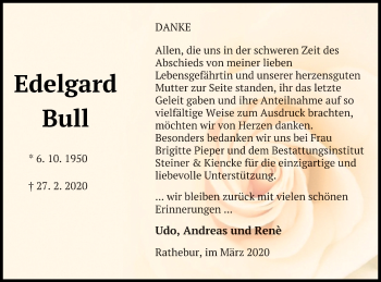 Traueranzeige von Edelgard Bull von Vorpommern Kurier