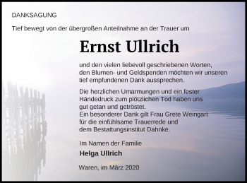 Traueranzeige von Ernst Ullrich von Müritz-Zeitung