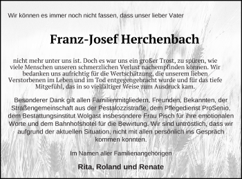 Traueranzeige von Franz-Josef Herchenbach von Müritz-Zeitung