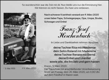 Traueranzeige von Franz-Josef Herchenbach von Müritz-Zeitung