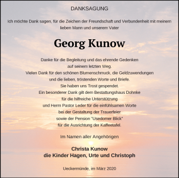 Traueranzeige von Georg Kunow von Haff-Zeitung
