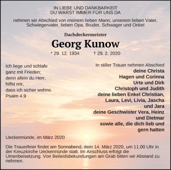 Traueranzeige von Georg Kunow von Haff-Zeitung