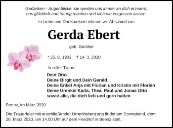 Traueranzeige von Gerda Ebert von Prenzlauer Zeitung