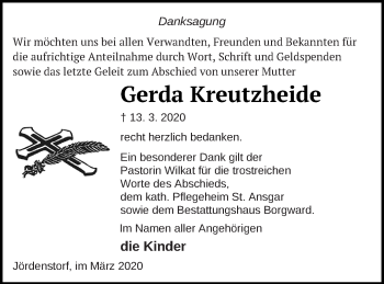 Traueranzeige von Gerda Kreutzheide von Mecklenburger Schweiz