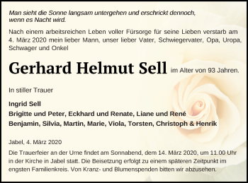 Traueranzeige von Gerhard Helmut Sell von Müritz-Zeitung