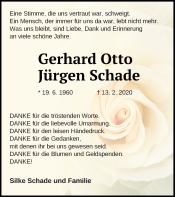 Traueranzeige von Gerhard Otto Jürgen Schade von Strelitzer Zeitung