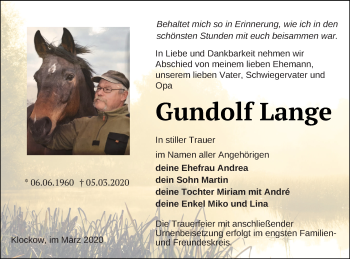 Traueranzeige von Gundolf Lange von Prenzlauer Zeitung