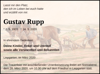 Traueranzeige von Gustav Rupp von Haff-Zeitung