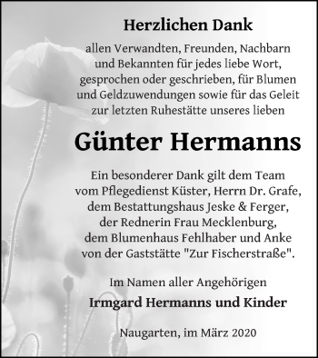 Traueranzeige von Günter Hermanns von Prenzlauer Zeitung