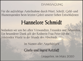 Traueranzeige von Hannelore Schmidt von Haff-Zeitung