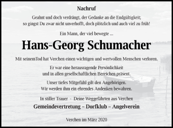 Traueranzeige von Hans-Georg Schumacher von Demminer Zeitung