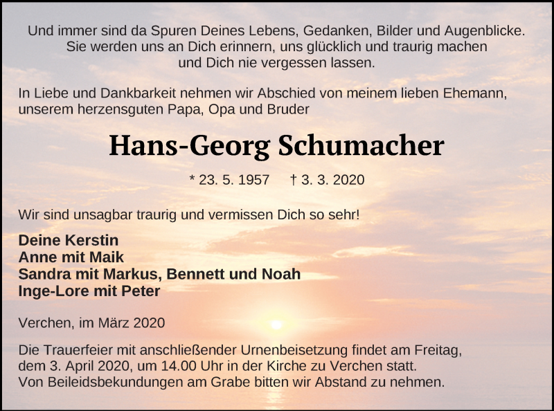  Traueranzeige für Hans-Georg Schumacher vom 07.03.2020 aus Demminer Zeitung