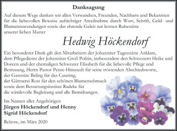 Traueranzeige von Hedwig Höckendorf von Vorpommern Kurier