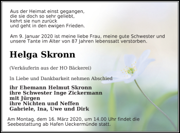 Traueranzeige von Helga Skronn von Haff-Zeitung