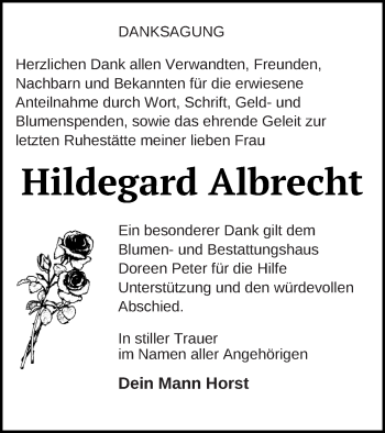 Traueranzeige von Hildegard Albrecht von Vorpommern Kurier