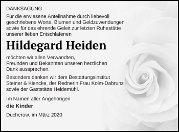 Traueranzeige von Hildegard Heiden von Vorpommern Kurier