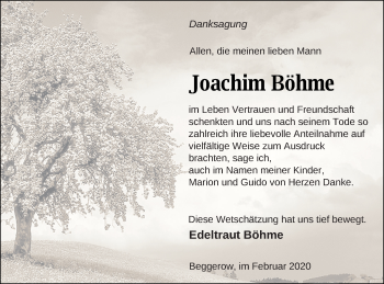 Traueranzeige von Joachim Böhme von Demminer Zeitung