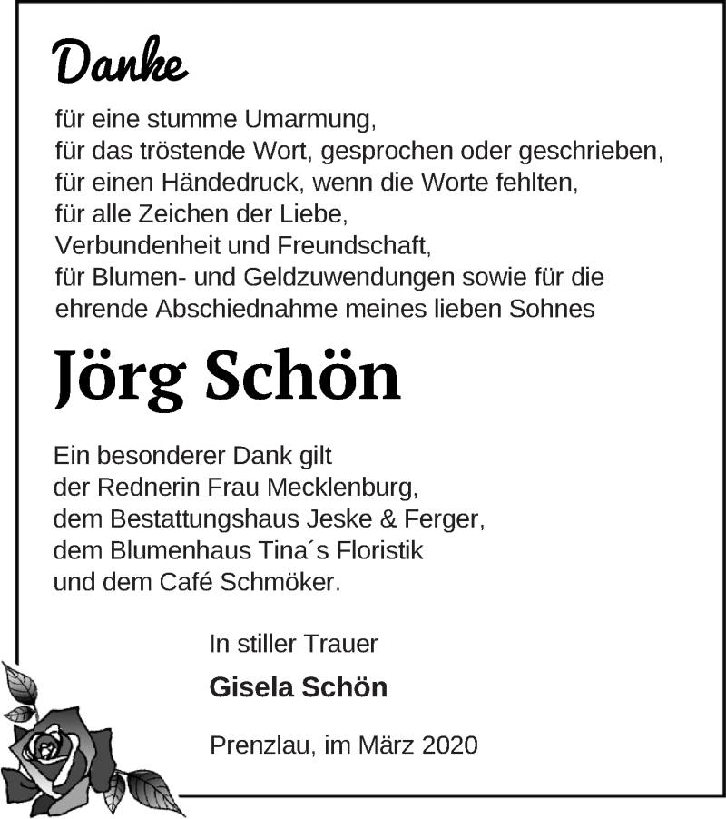  Traueranzeige für Jörg Schön vom 06.03.2020 aus Prenzlauer Zeitung