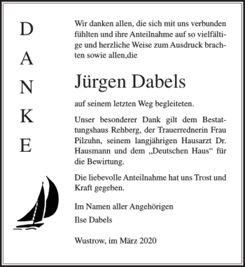 Traueranzeige von Jürgen Dabels von Norddeutsche Neueste Nachrichten