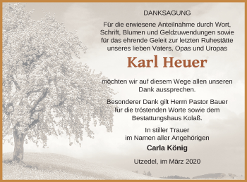 Traueranzeige von Karl Heuer von Demminer Zeitung